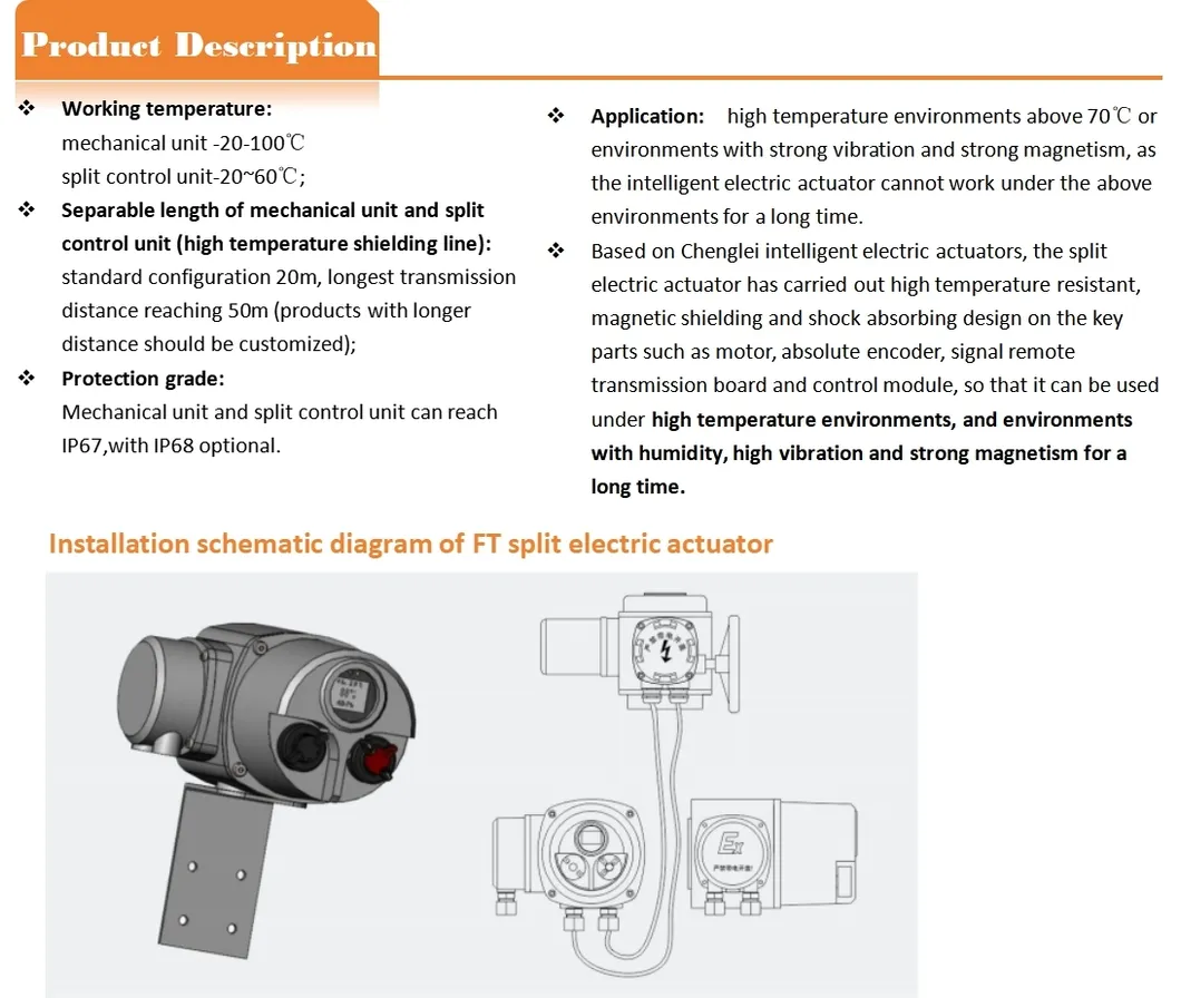 Power High Temperature +70ºC Split Type Electric Valve Actuator for Globe Valve - front view